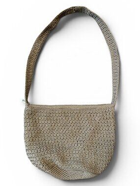 The Sak Crochet Shoulder Bag – Taupe Beige Knit Hobo Purse 12in x 9in